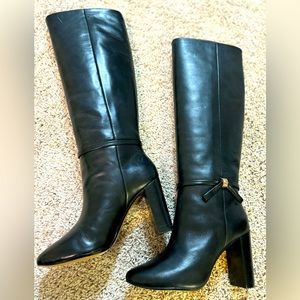 Ted Baker London knee high bow black leather boots/size 36